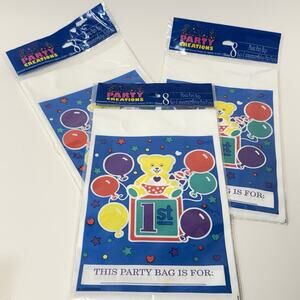 Vintage 1st Birthday Bear Plastic Party Bags 8 Count X 3 Party Creations Treat